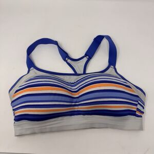 Brooks Dare Racerback Sports Bra 36D Sport Wireless Comfort Running Blue Stripe